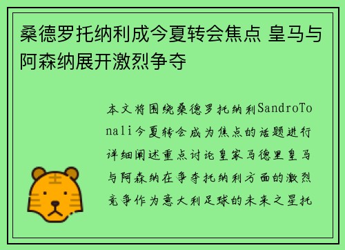 桑德罗托纳利成今夏转会焦点 皇马与阿森纳展开激烈争夺